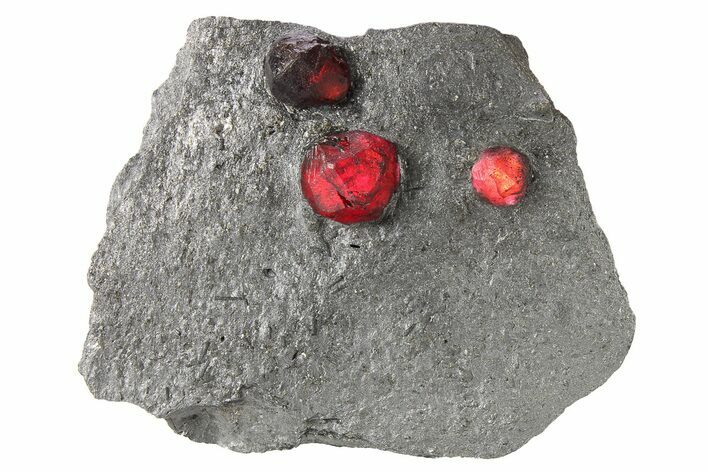 Plate of Three Red Embers Garnets in Graphite - Massachusetts #272721